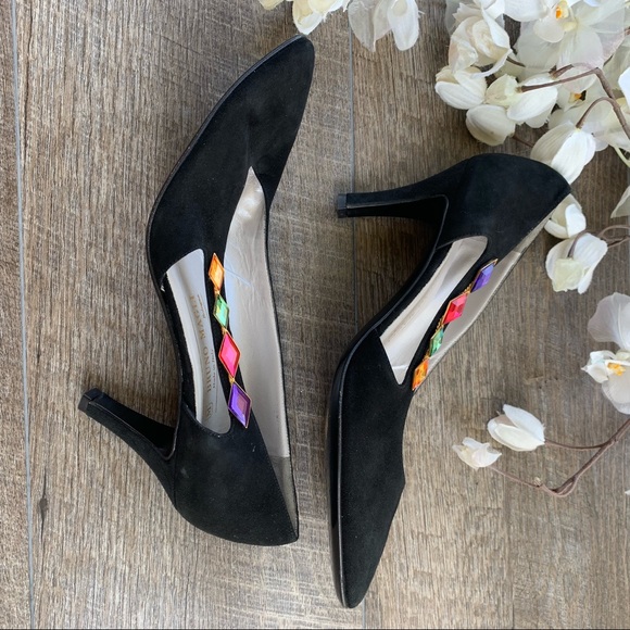 Bruno Magli Black Studded Velvet Heels - Picture 7 of 8